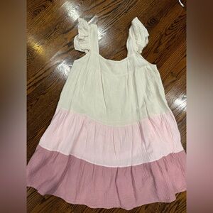ePretty Cream and Pink Tiered Mini Dress